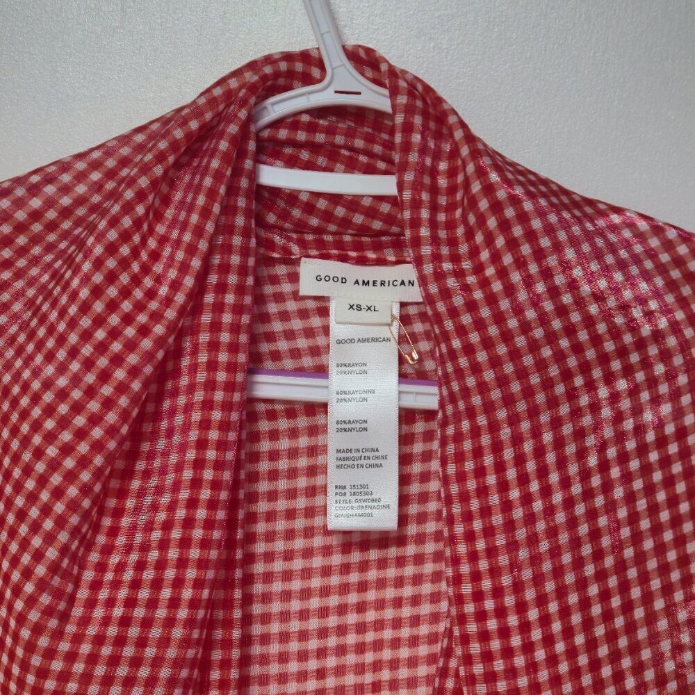 Red and White Checkered Good American Scarf Shiny New - Picture 4 of 6
